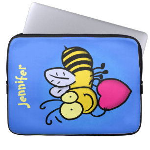 Cute funny bee with heart cartoon illustration laptop sleeve