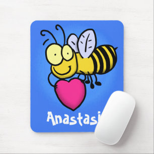 Cute funny bee with heart cartoon illustration mouse mat