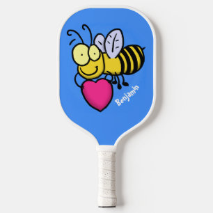 Cute funny bee with heart cartoon illustration pickleball paddle
