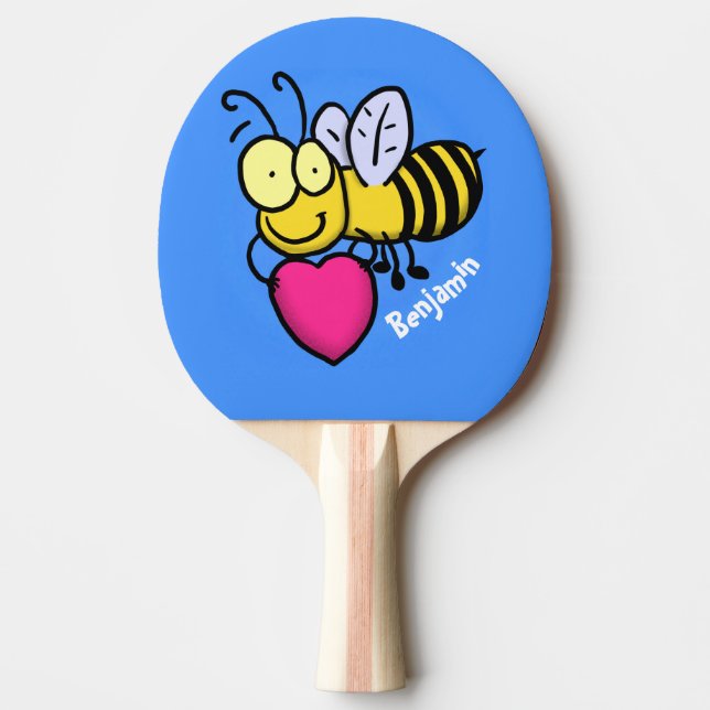 Cute funny bee with heart cartoon illustration ping pong paddle (Front)