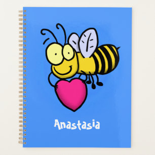 Cute funny bee with heart cartoon illustration planner