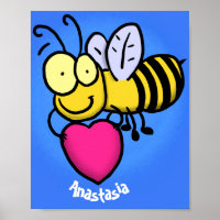 Cute funny bee with heart cartoon illustration