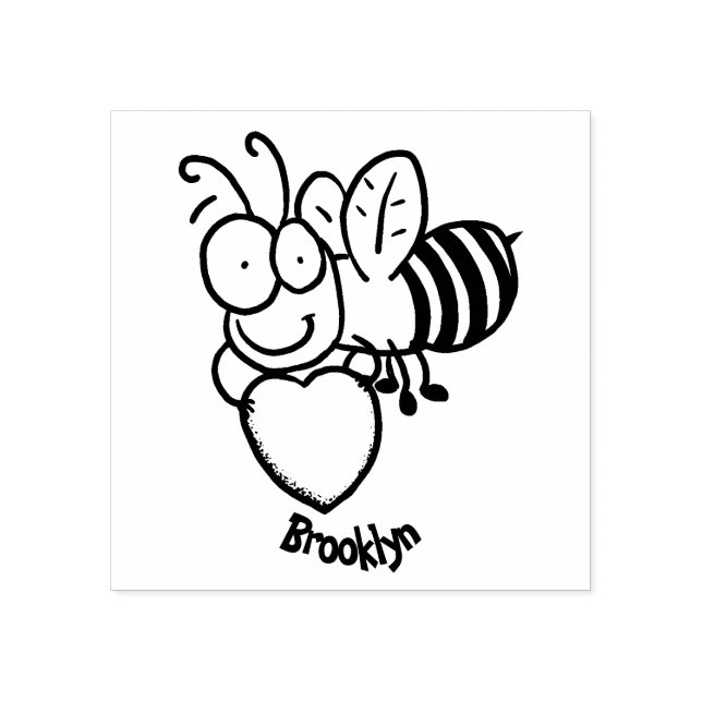 Cute funny bee with heart cartoon illustration rubber stamp (Imprint)