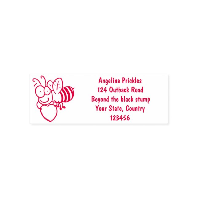 Cute funny bee with heart cartoon illustration self-inking stamp (Design)
