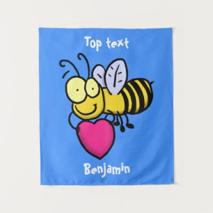 Cute funny bee with heart cartoon illustration  tapestry