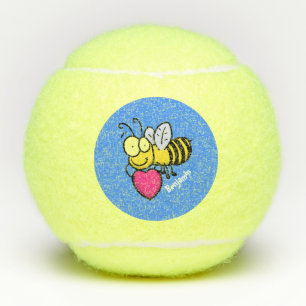 Cute funny bee with heart cartoon illustration tennis balls