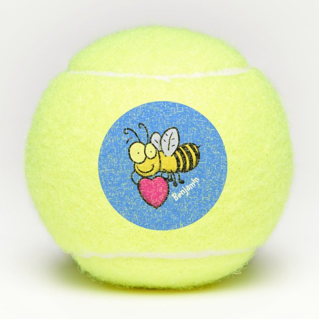 Cute funny bee with heart cartoon illustration tennis balls (Front)
