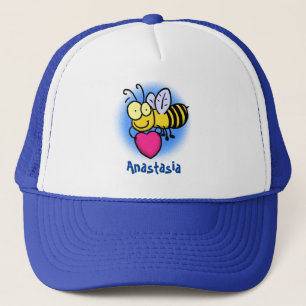 Cute funny bee with heart cartoon illustration trucker hat