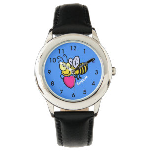 Cute funny bee with heart cartoon illustration watch