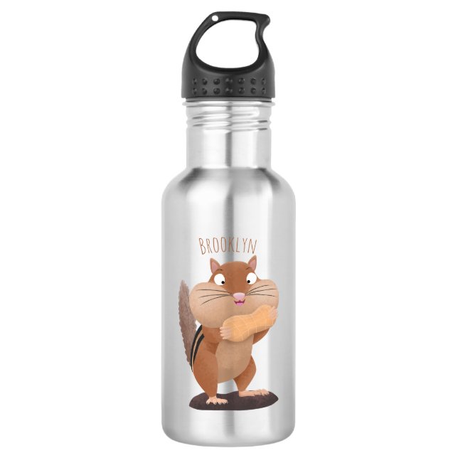 Cute funny big cheeks chipmunk cartoon  532 ml water bottle (Front)
