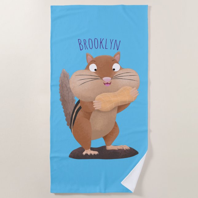 Cute funny big cheeks chipmunk cartoon beach towel (Front)