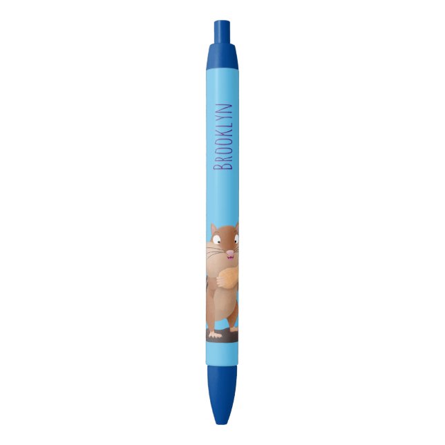Cute funny big cheeks chipmunk cartoon black ink pen (Front Vertical)