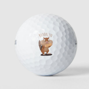 Cute funny big cheeks chipmunk cartoon golf balls
