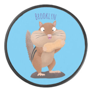 Cute funny big cheeks chipmunk cartoon hockey puck