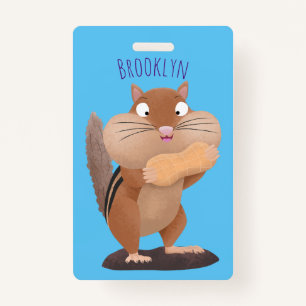 Cute funny big cheeks chipmunk cartoon  ID badge