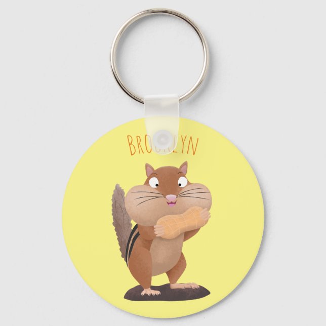 Cute funny big cheeks chipmunk cartoon key ring (Front)