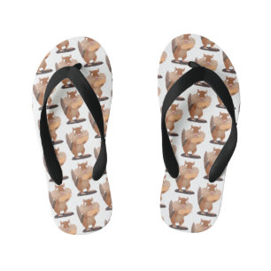 Cute funny big cheeks chipmunk cartoon  kid's flip flops