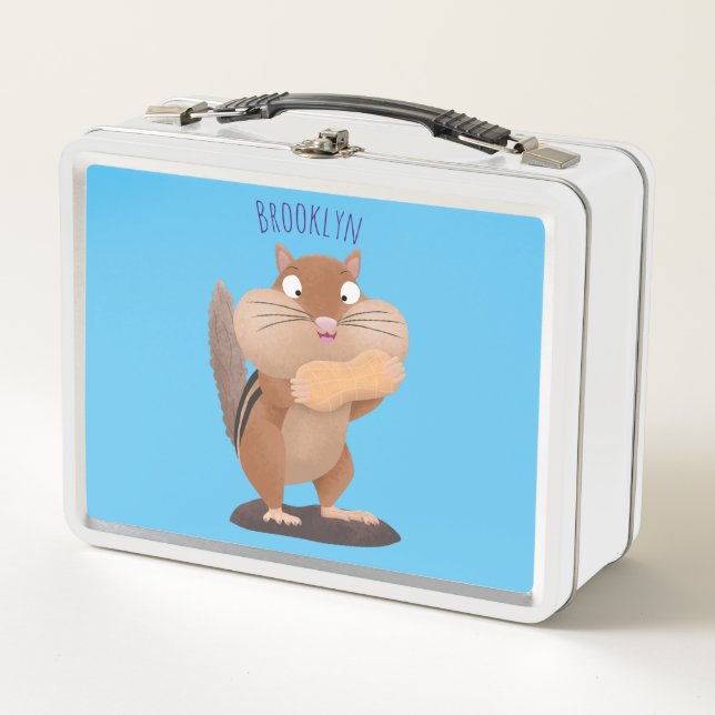 Cute funny big cheeks chipmunk cartoon metal lunch box (Front)