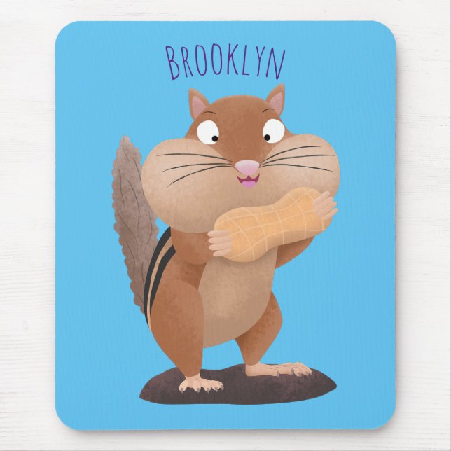 Cute funny big cheeks chipmunk cartoon mouse mat (Front)