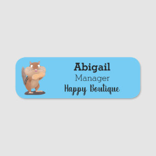 Cute funny big cheeks chipmunk cartoon name tag