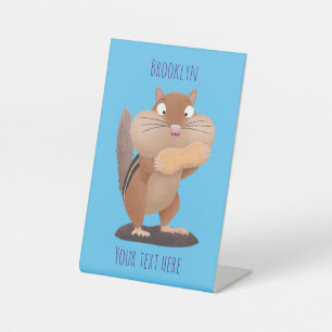 Cute funny big cheeks chipmunk cartoon pedestal sign