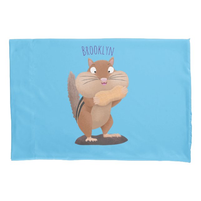 Cute funny big cheeks chipmunk cartoon pillowcase (Front)