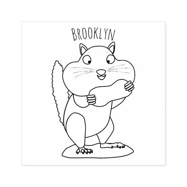 Cute funny big cheeks chipmunk cartoon rubber stamp (Imprint)