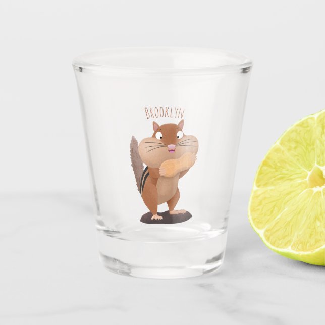 Cute funny big cheeks chipmunk cartoon  shot glass (Front)