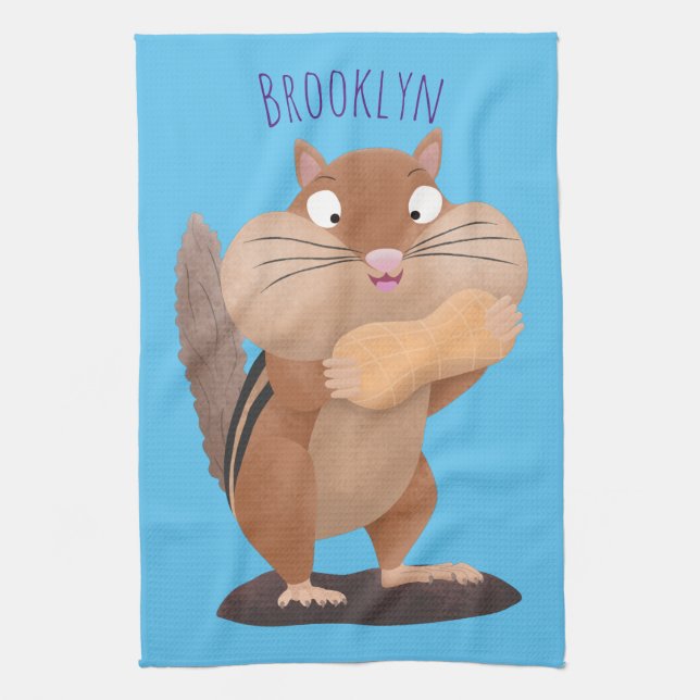 Cute funny big cheeks chipmunk cartoon tea towel (Vertical)