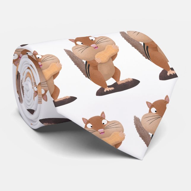 Cute funny big cheeks chipmunk cartoon tie (Rolled)