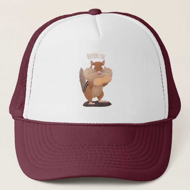 Cute funny big cheeks chipmunk cartoon trucker hat (Front)