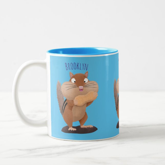 Cute funny big cheeks chipmunk cartoon  Two-Tone coffee mug (Left)