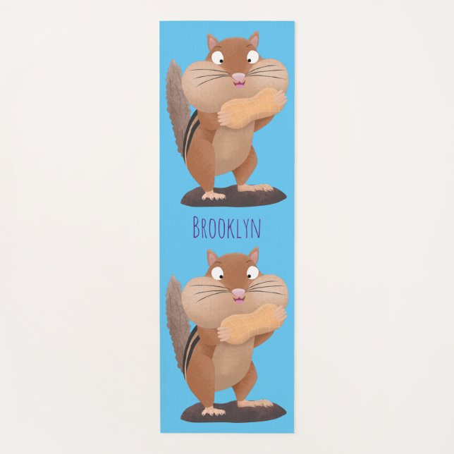Cute funny big cheeks chipmunk cartoon yoga mat (Front)