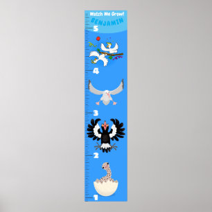 Cute funny birds cartoon growth chart