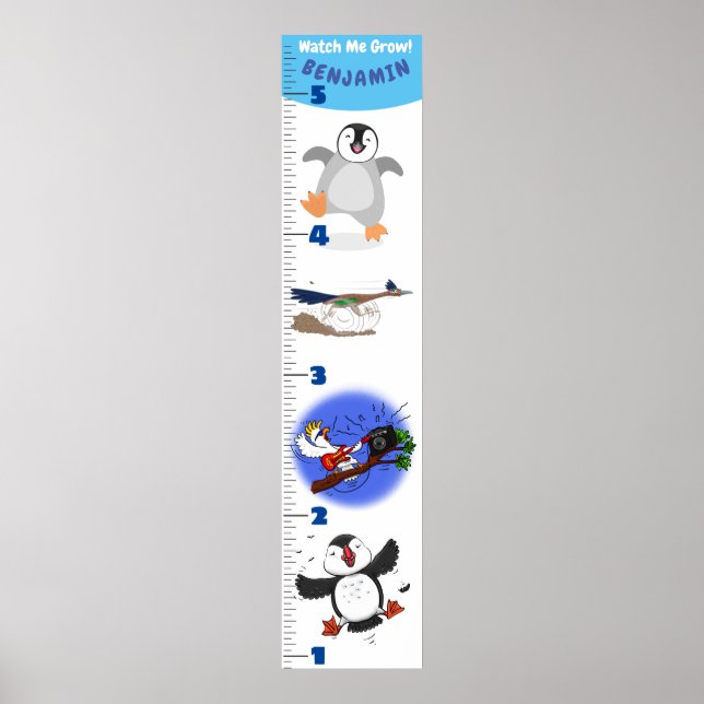 Cute funny birds cartoon growth chart (Front)