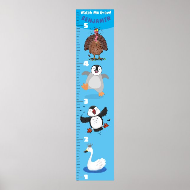 Cute funny birds cartoon growth chart (Front)