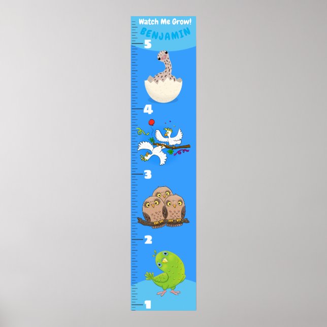 Cute funny birds cartoon growth chart (Front)
