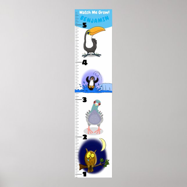 Cute funny birds cartoon growth chart (Front)