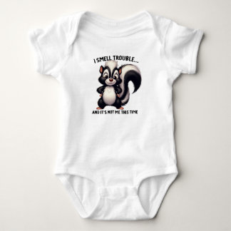 CUTE FUNNY BLACK AND WHITE SKUNK SAYING BABY BODYSUIT