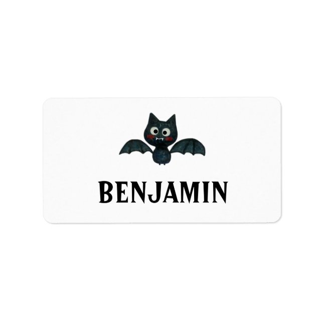 Cute Funny Black Bat with Name Label (Front)