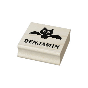 Cute Funny Black Bat with Name Rubber Stamp