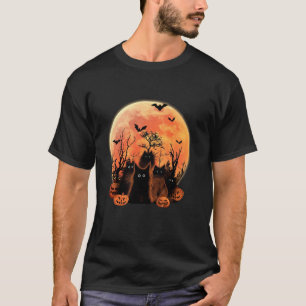 Cute Funny Black Cat And Blood Moon Night Pumpkins T-Shirt