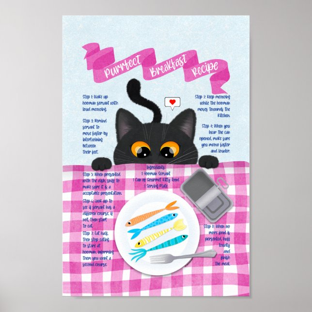 Cute Funny Black Cat Breakfast Recipe Poster (Front)