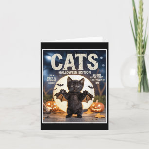 Cute Funny Black Cat In Bat Costume Halloween Zine Card