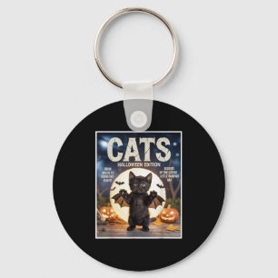 Cute Funny Black Cat In Bat Costume Halloween Zine Key Ring