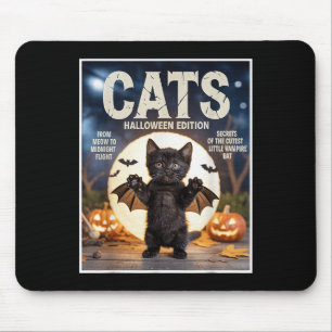 Cute Funny Black Cat In Bat Costume Halloween Zine Mouse Mat