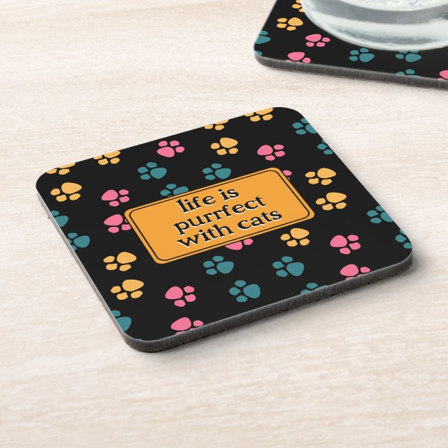 Cute funny black cat paw  coaster (Left Side)