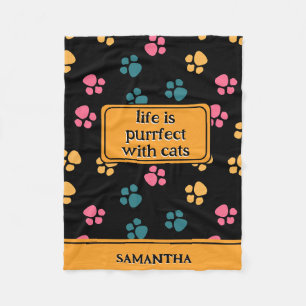 Cute funny black cat paw fleece blanket