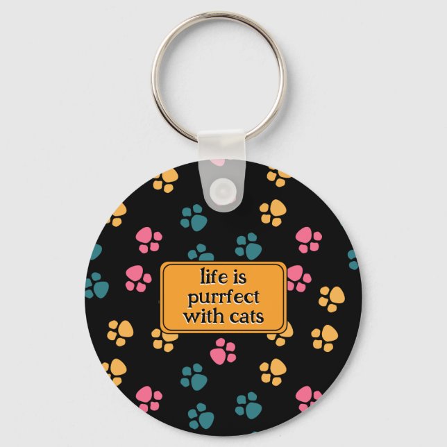 Cute funny black cat paw  key ring (Front)