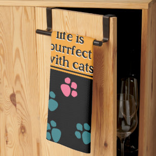 Cute funny black cat paw  tea towel
